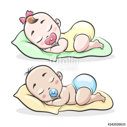500x500 Cartoon Sleeping Baby Boy And Girl Newborns Vector Illustration