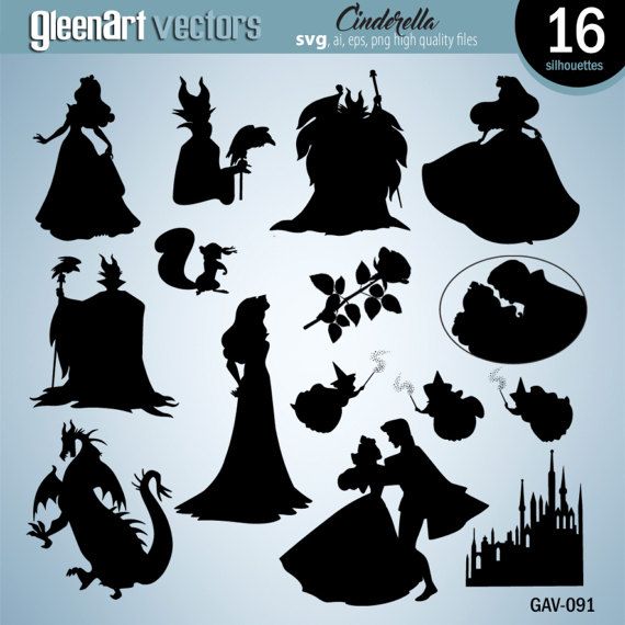 570x570 Sleeping Beauty Silhouette Clipart, Digital Silhouette, Aurora