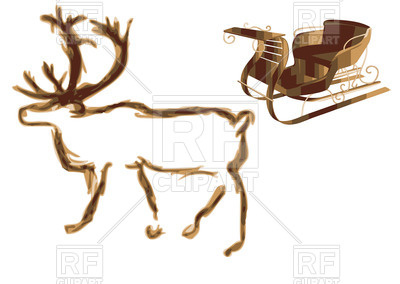 400x284 Outline Of Deer And Sleigh Vector Image Of Plants And Animals