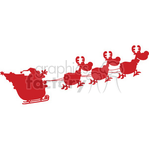 300x300 Red Silhouettes Of Santa Claus In Flight With His Reindeer