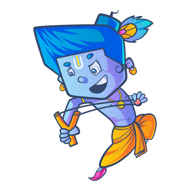 626x626 Cartoon Illustration Of Little Krishna With Slingshot Vector