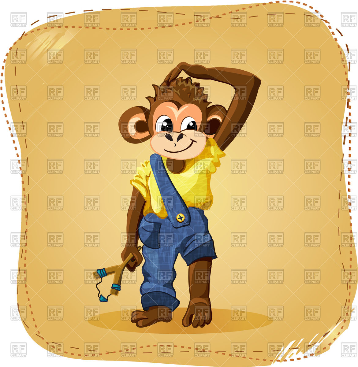 1170x1200 Cute Cartoon Monkey Boy With Slingshot Vector Image Of Plants