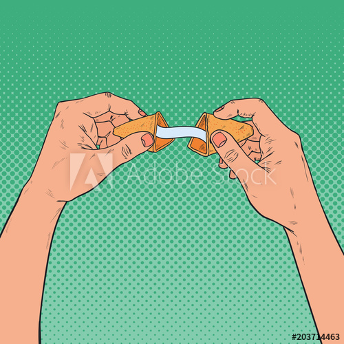 500x500 Pop Art Man Holding Fortune Cookie With Blank Slip Vector