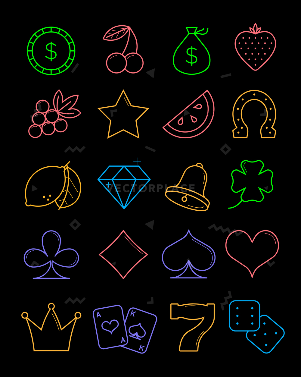 1000x1251 Bright Casino Line Icons Set Slot Machine Vector Illustration