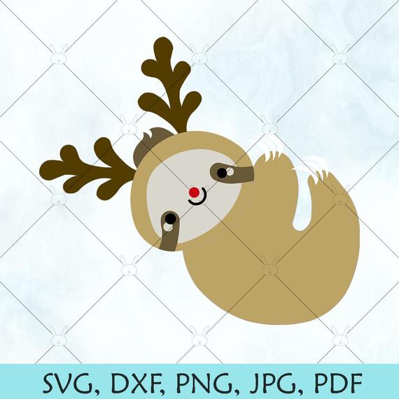 570x570 Christmas Sloth Reindeer Sloth Silhouette Sloth Vector Etsy