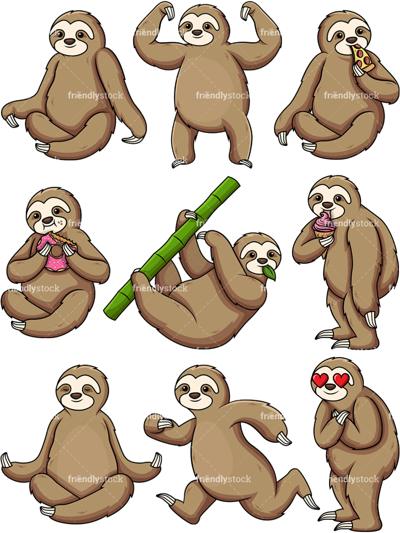 800x1067 Sloth Cartoon Character Vector Clipart