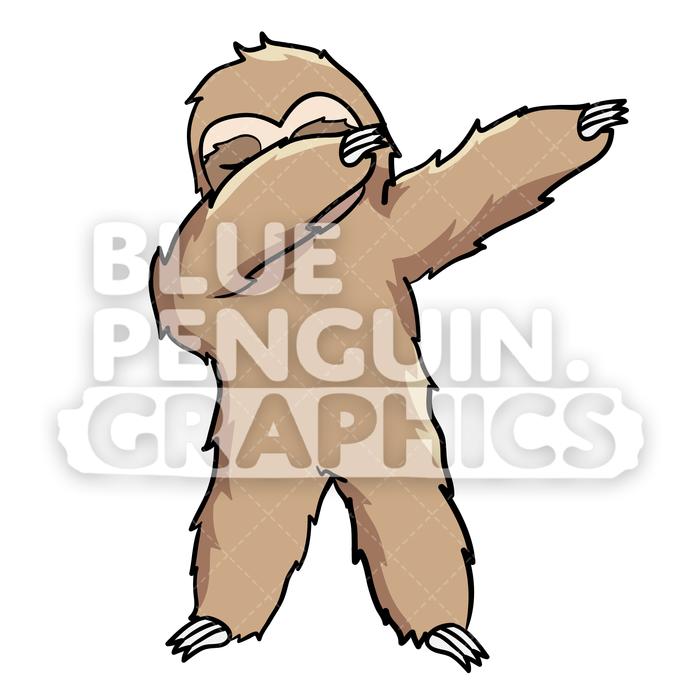700x700 Sloth Dabbing Vector Cartoon Clipart Illustration Blue Penguin
