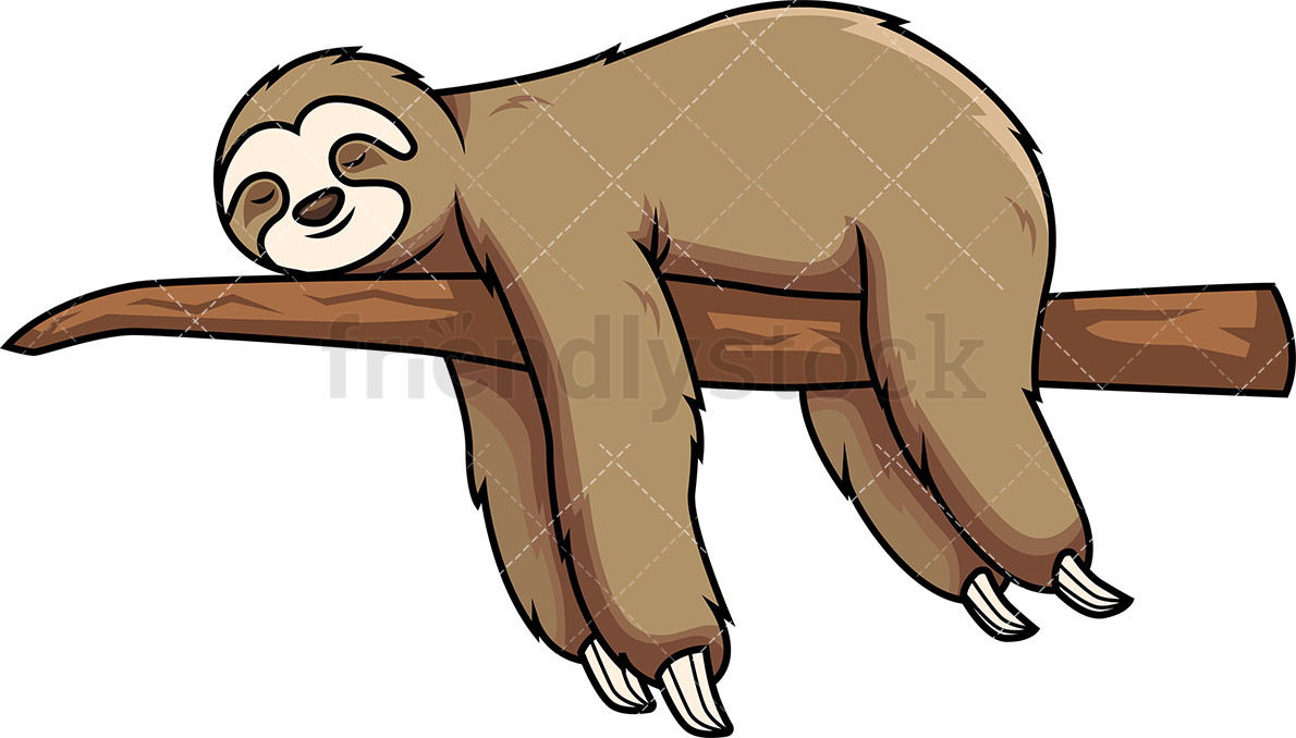 1190x678 Sloth Sleeping On Tree Branch Cartoon Vector Clipart