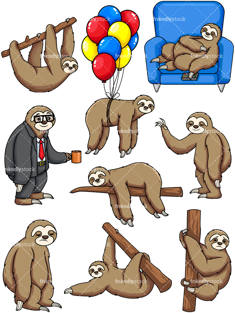 800x1067 Cute Sloth Cartoon Vector Clipart
