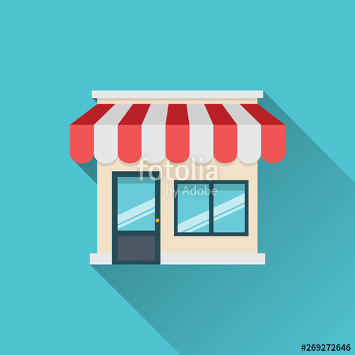 500x500 Small Business Storefront Retail Flat Design Icon Vector Stock