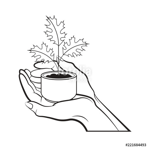 500x500 Black Outline Isolated Hands With Small Plant Pot Vector