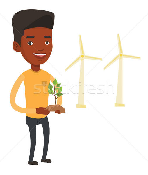 507x600 Man Holding Green Small Plant Vector Illustration Vector Illustration