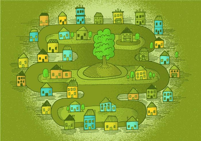 Small Town Vector Scene 700x490 Small Town Vector Scene