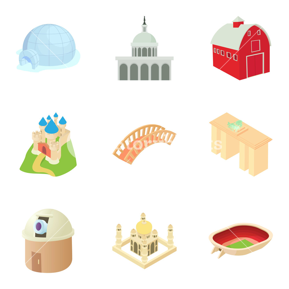 Small Town Icons Set Cartoon Set Of Small Town Vector Icons 1000x1000 Small Town Icons Set Cartoon Set Of Small Town Vector Icons
