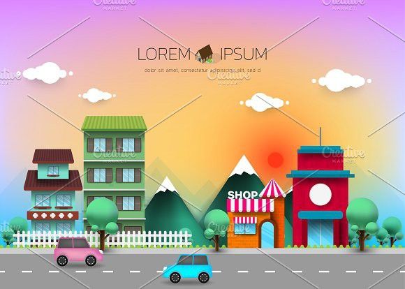 Small Town Vector Illustration Cityscape Design 580x414 Small Town Vector Illustration Cityscape Design