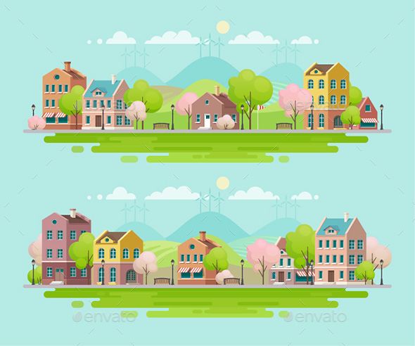 Spring In Small Town Urban Landscape This Is Vector 590x492 Spring In Small Town Urban Landscape This Is Vector