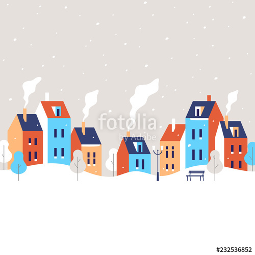 Winter Cityscape Snowy Street In Small Town Vector Illustration 500x500 Winter Cityscape Snowy Street In Small Town Vector Illustration