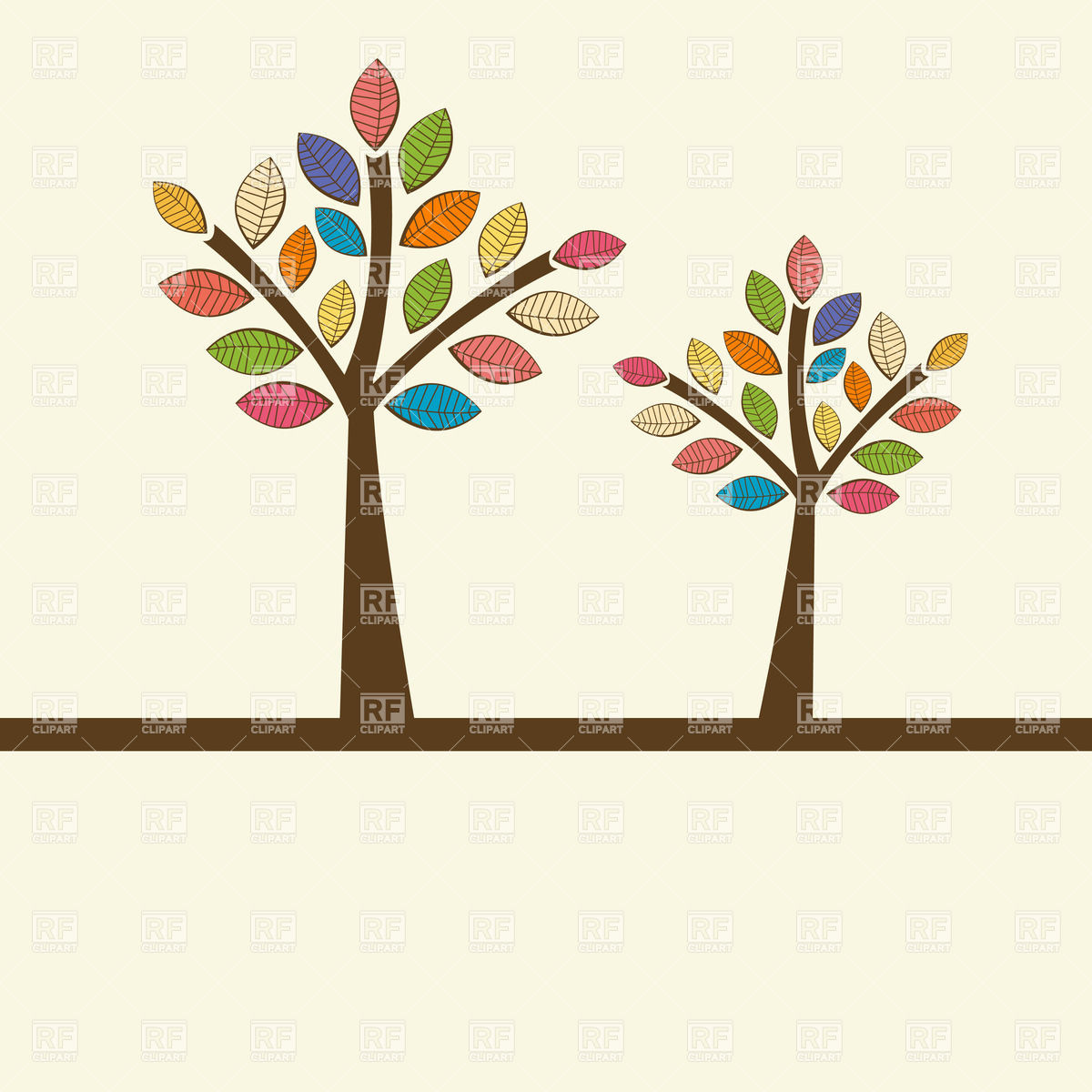 Small Autumn Trees With Motley Leaves Vector Image Of Plants 1200x1200 Small Autumn Trees With Motley Leaves Vector Image Of Plants