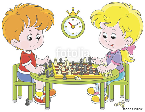 500x387 Small Children Playing Chess, Vector Illustration In A Cartoon