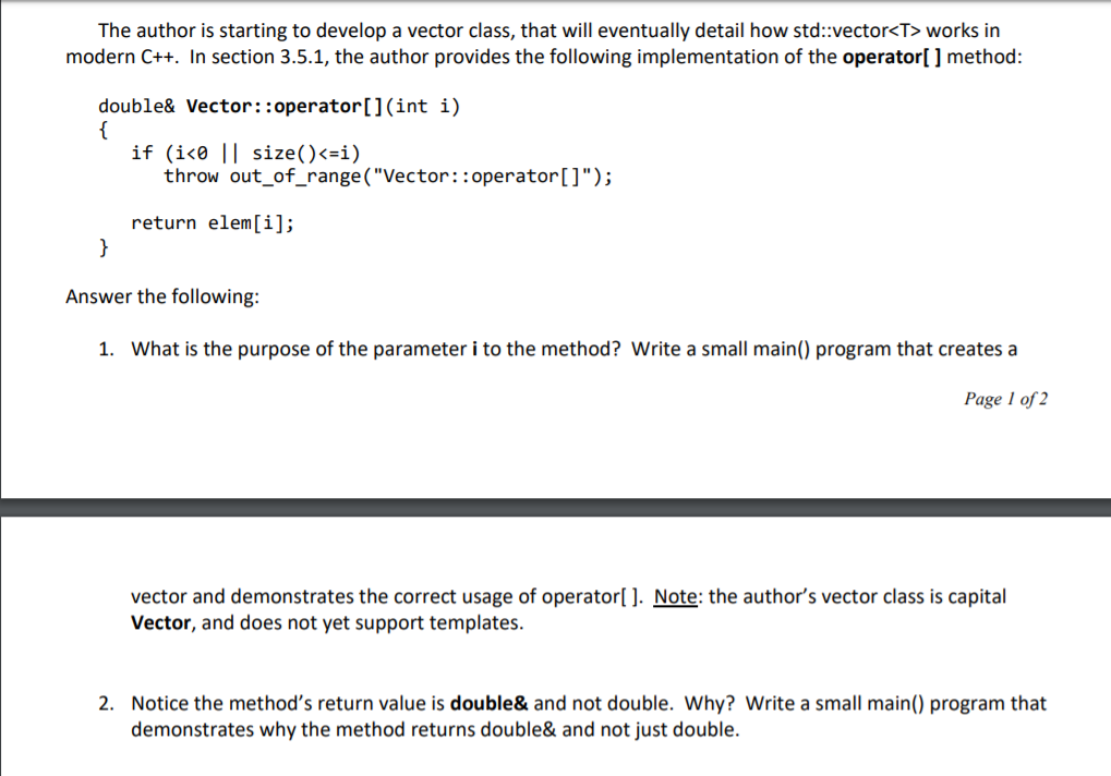 1019x712 Solved The Author Is Starting To Develop A Vector Class