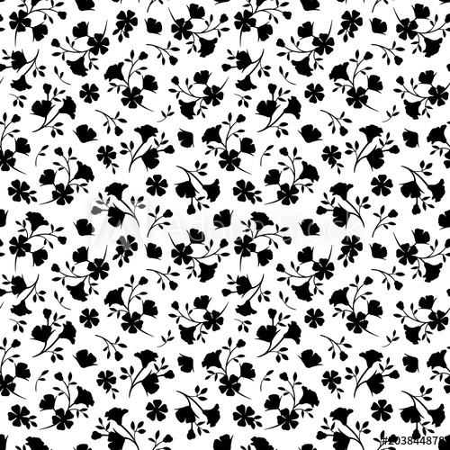 500x500 Vector Seamless Black And White Floral Pattern With Small Flowers