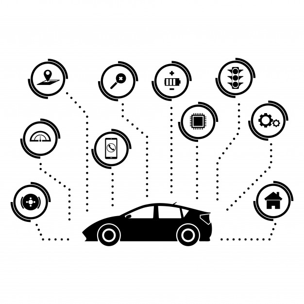 626x626 Smart Cars Driverless Car Technology Sign And Symbol Vector
