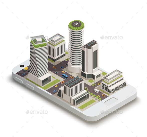 590x551 Smart City Center Isometric Composition Fonts Logos Icons