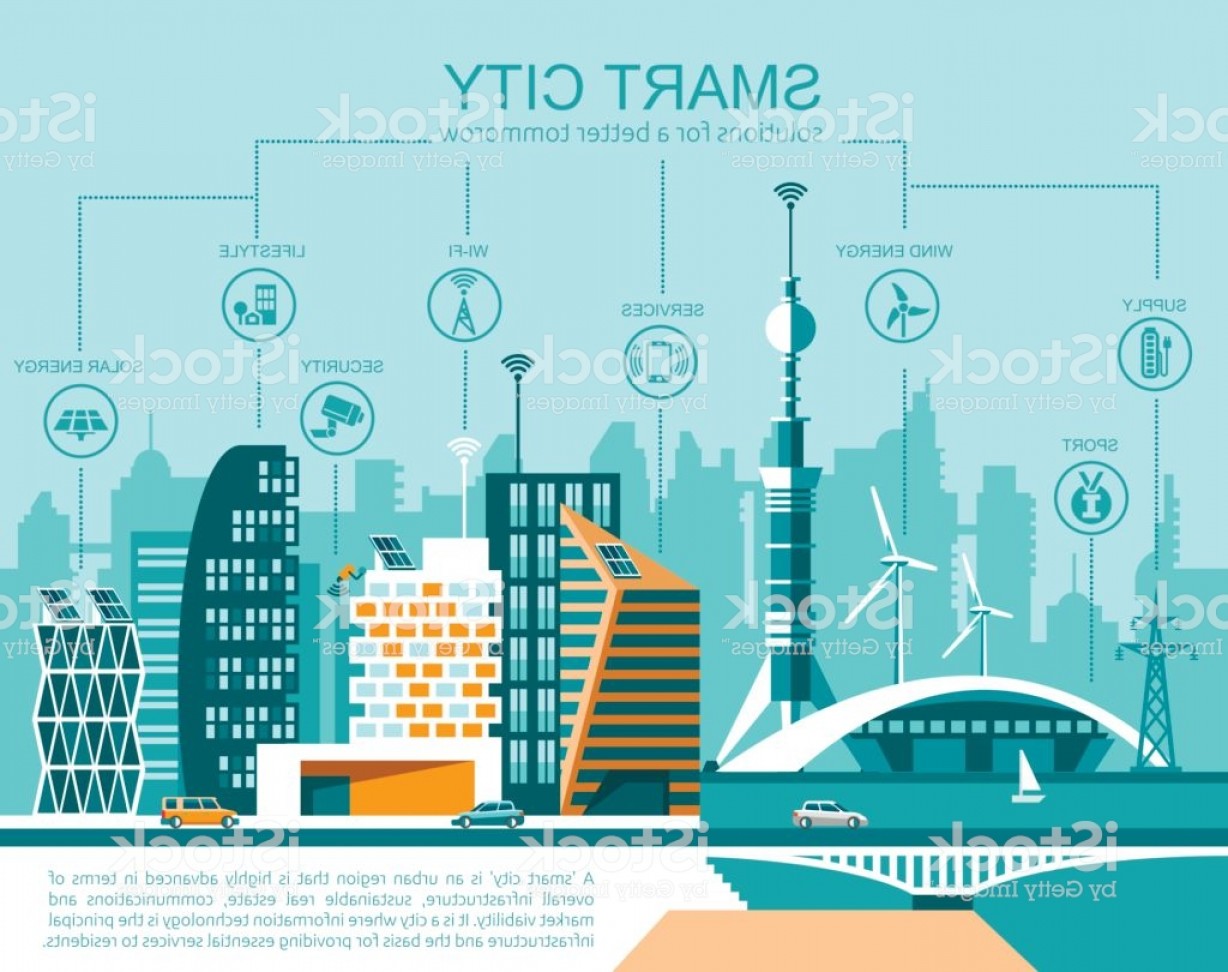 1228x972 Smart City Flat Cityscape Background With Different Icon