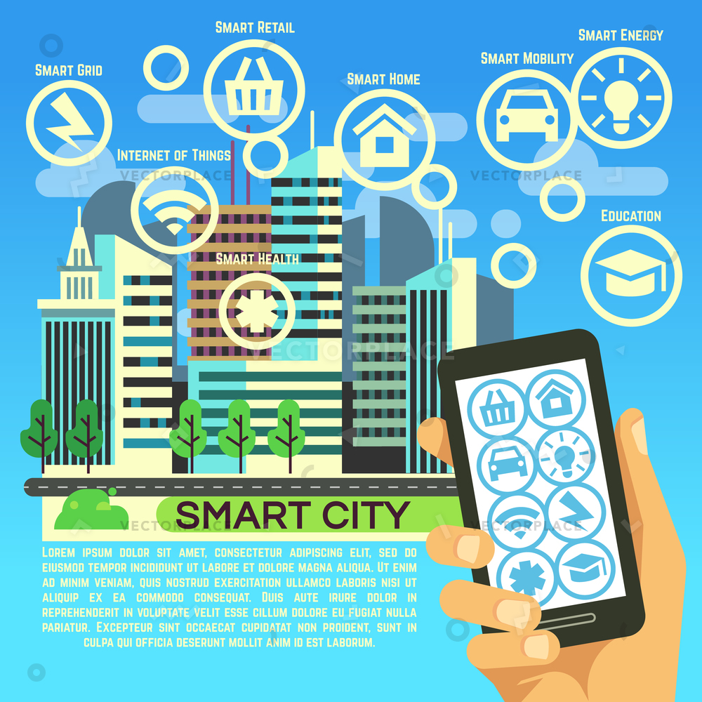 1000x1000 Smart City Flat Concept Internet Thing Vector Illustration