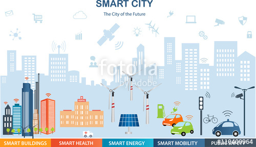 500x287 Smart City Concept With Different Icon And Elements Modern City