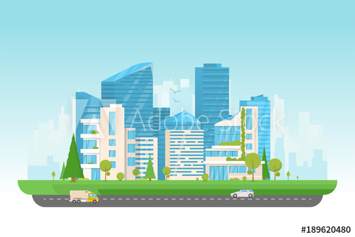 500x334 City Vector Illustration Small Building, Big Skyscrapers