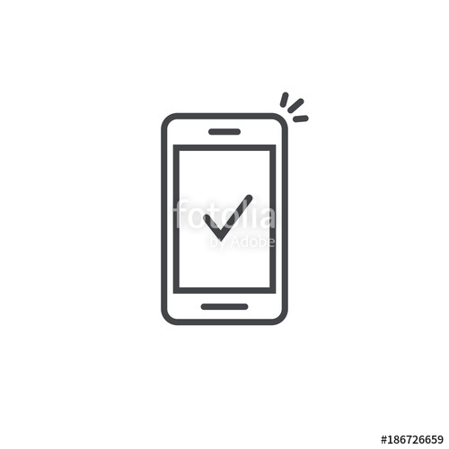 500x500 Smartphone And Checkmark Vector Icon, Line Outline Art Mobile