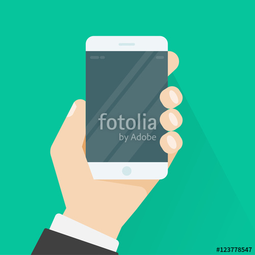 500x500 Hand Holding Smartphone Vector Illustration On Green Color