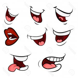 300x300 Photostock Vector Cartoon Mouth Set Tongue Smile Teeth Expressive