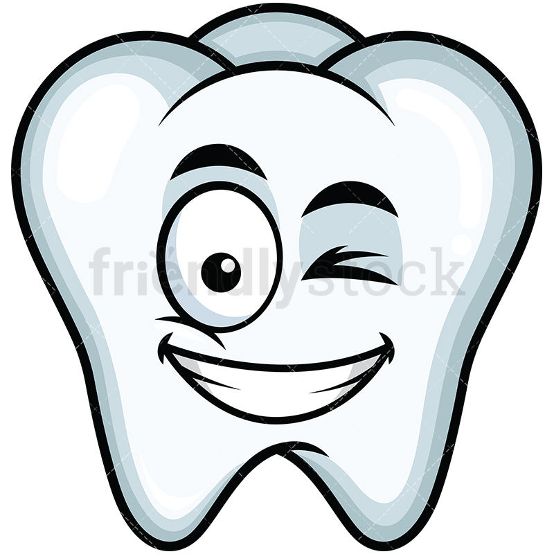 800x800 Winking And Smiling Tooth Emoji Cartoon Vector Clipart