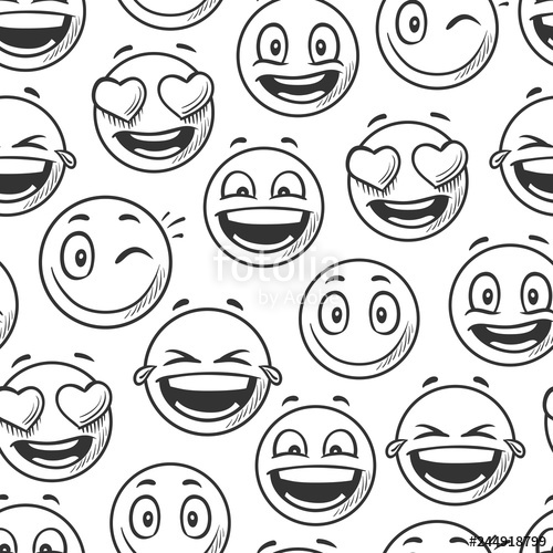 500x500 Positive Smiling Faces Background, Emoticons Sketch Line Seamless