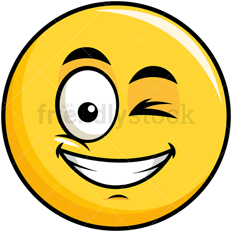 800x800 Winking And Smiling Yellow Smiley Emoji Cartoon Vector Clipart
