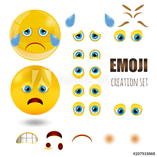 500x500 Yellow Sad Smiley Emoticons Set, Emoji, Vector Illustration