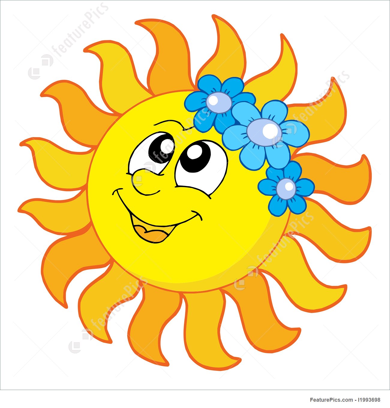 1300x1360 Smiling Sun With Flowers Vector