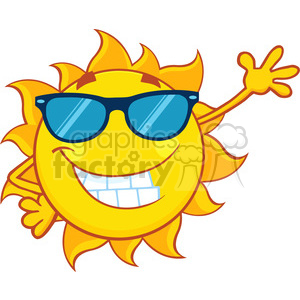 300x300 Smiling Sun Cartoon Mascot Character With Sunglasses Waving