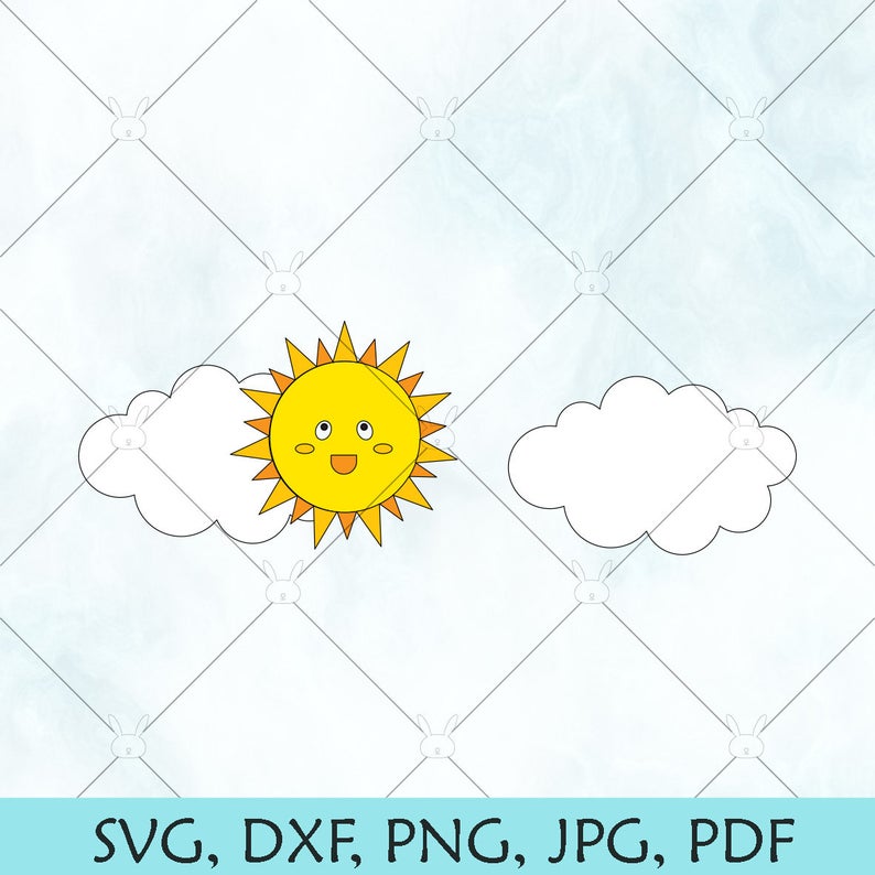 794x794 Sun And Clouds Sky Silhouette Happy Sun Vector Etsy