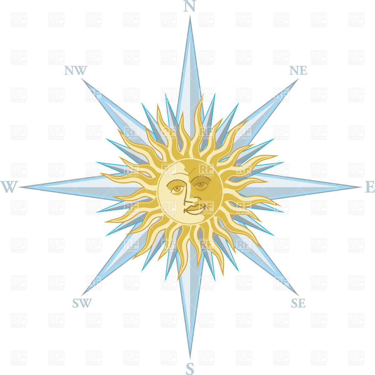 1200x1198 Wind Rose With Smiling Sun Vector Image Of Design Elements
