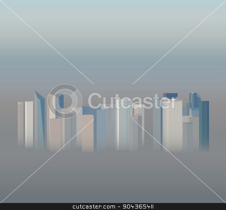 450x419 High Rise Office City Buildings In The Smog, Vector Illustration