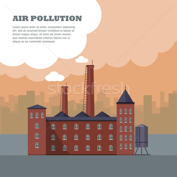 600x600 Air Pollution Banner Factory With Smog Pipes Vector Illustration