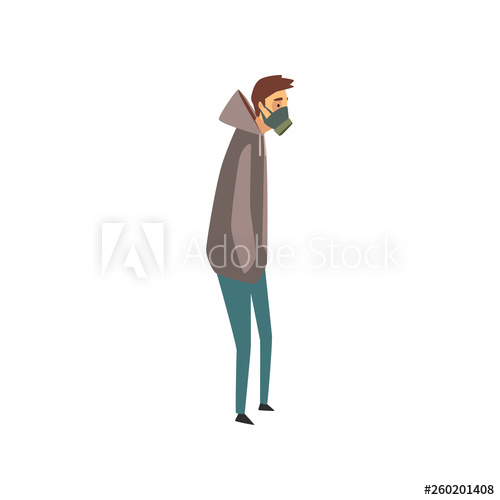 500x500 Young Man Wearing Protective Face Mask Against Air Pollution