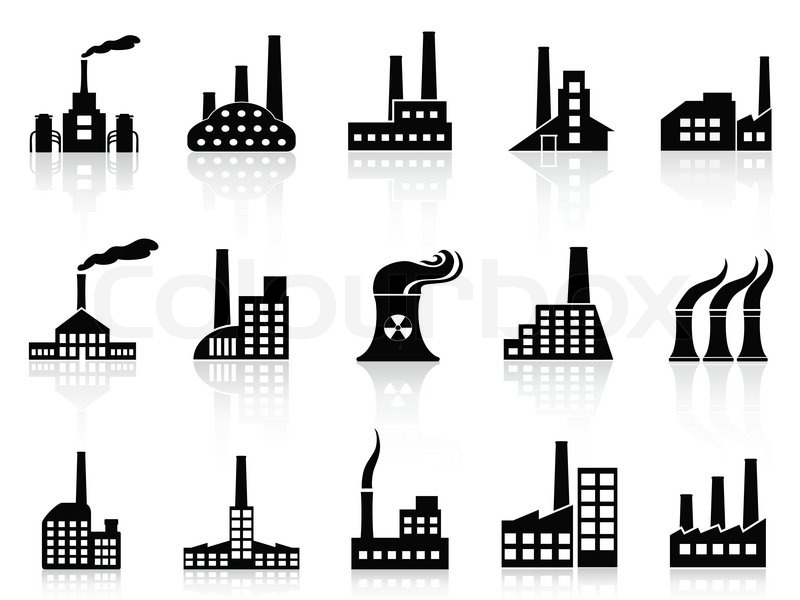 800x600 Black Factory Icons Set Stock Vector Colourbox