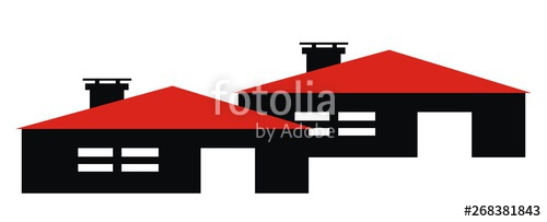 500x203 Two Houses, Terraced Construction, Vector Illustration Black