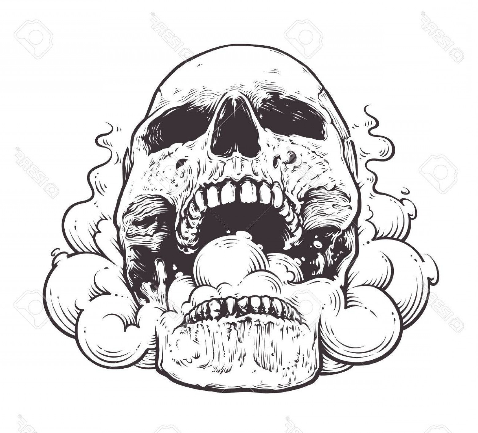 1560x1412 Photostock Vector Smoking Skull Art Tattoo Style Vector
