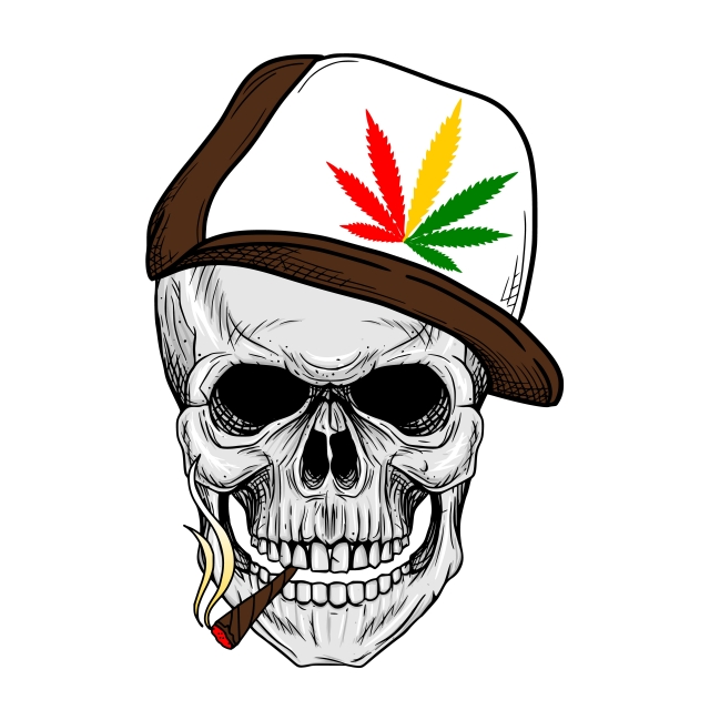 640x640 Skull Smoking Weed Wearing Weed Hat Rastaman Skull Hand Drawing