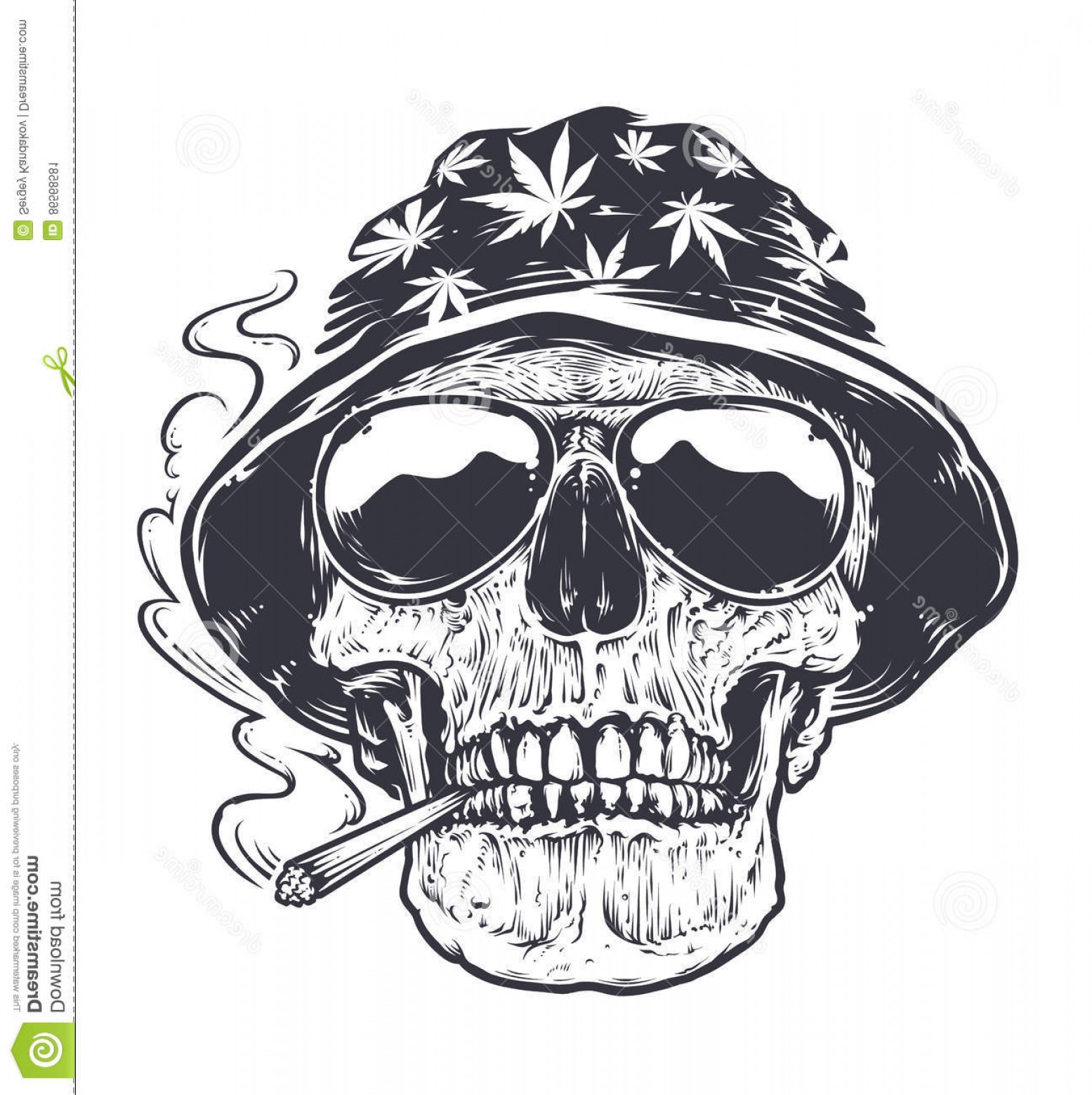 1555x1560 Stock Illustration Rastaman Skull Art Vector Hat Cannabis Leafs